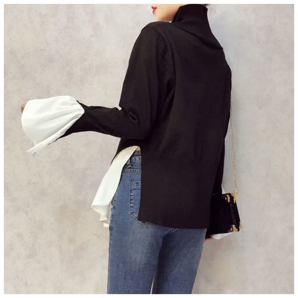 🎁 Black & White Asymmetrical Tail Sweater Top - Picture 4 of 6